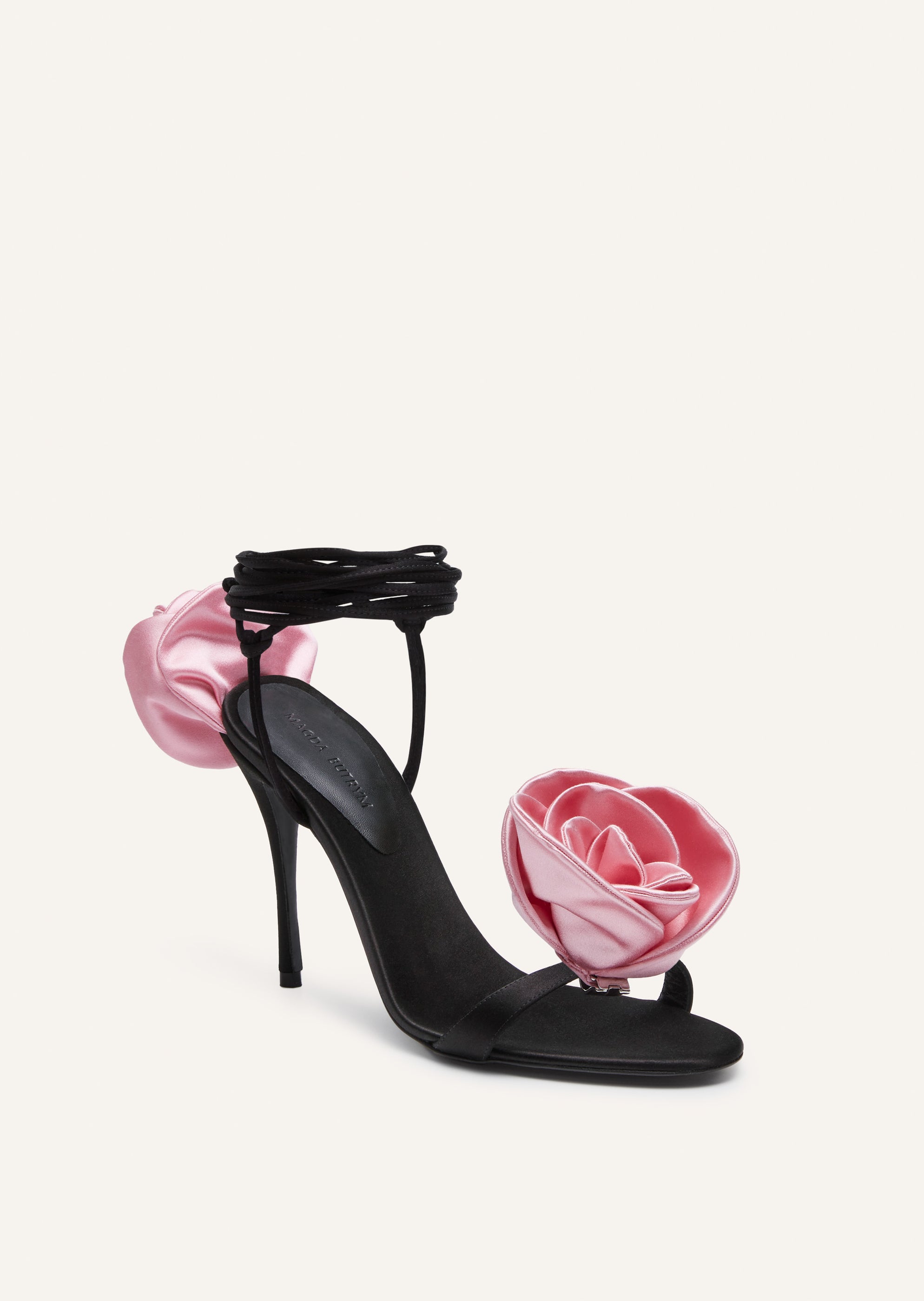 MTH23 FLOWER SHOES BLACK PINK SATIN