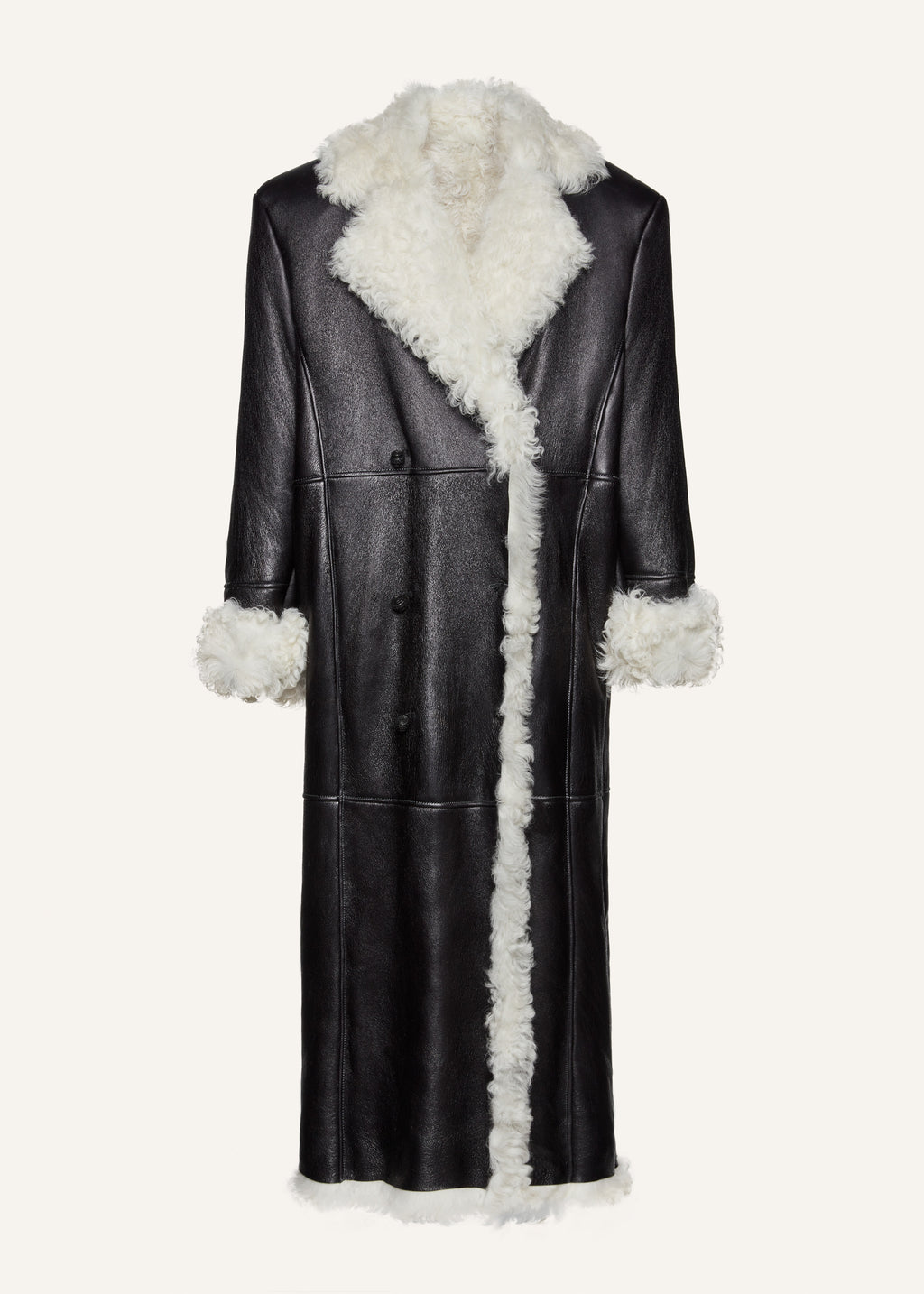 Magda Butrym Double-Breasted Shearling Coat from Zakopane line with lambswool trim