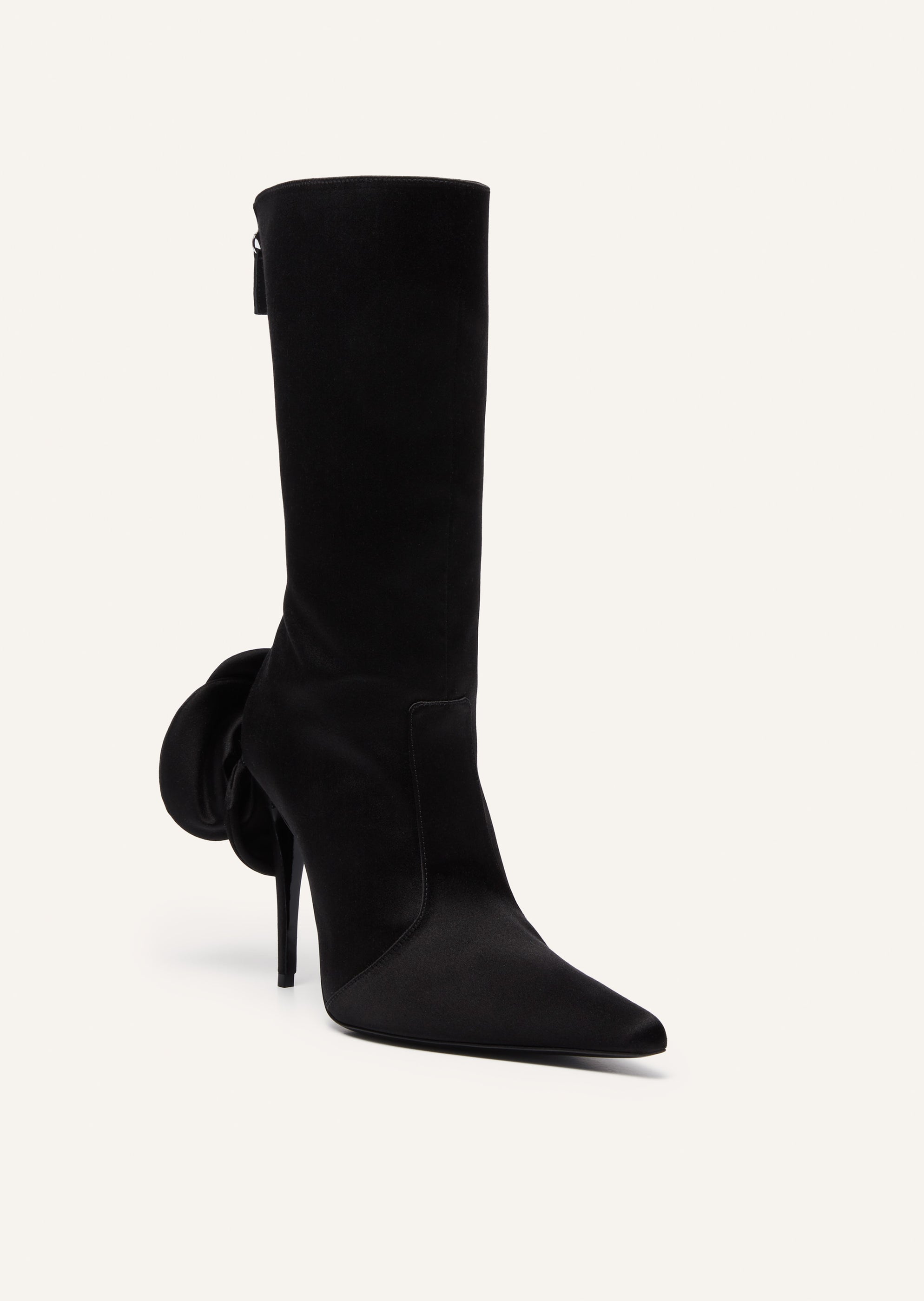 RE24 SHARP POINTED FLOWER BOOTS SATIN BLACK