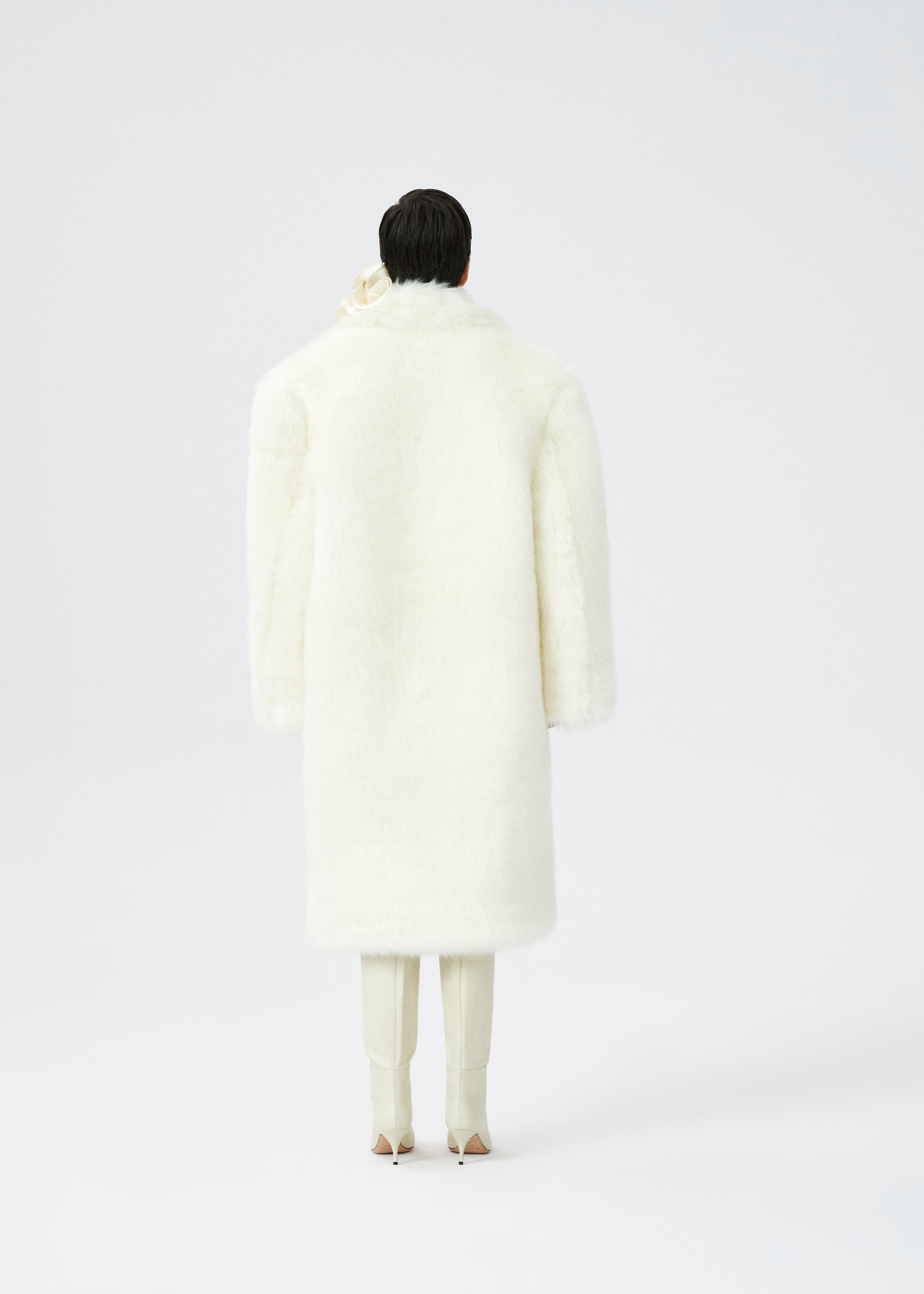 White Premium Faux Fur Wave Bubble Maxi Coat