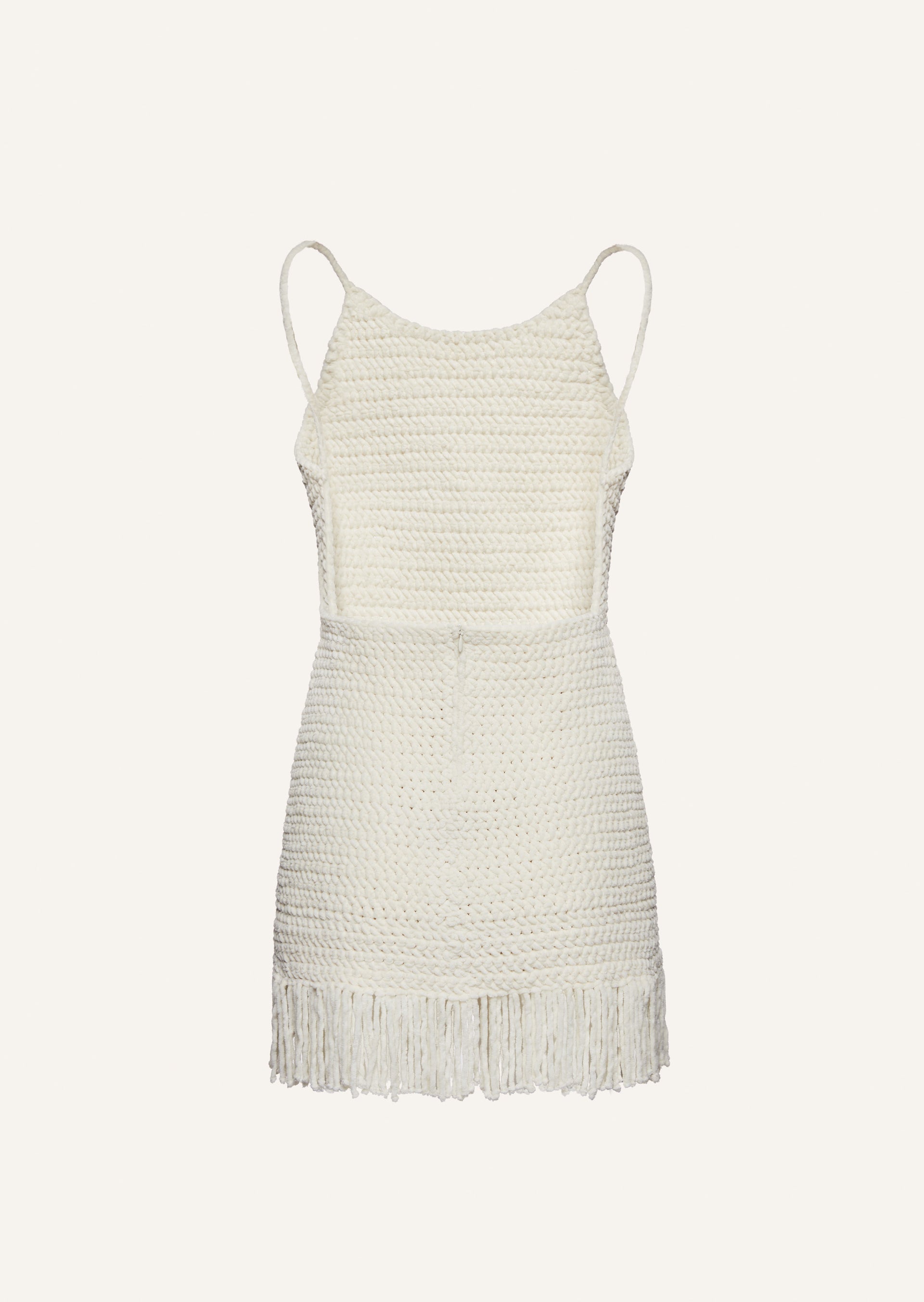 Chenille fringe crochet mini dress in cream | Magda Butrym