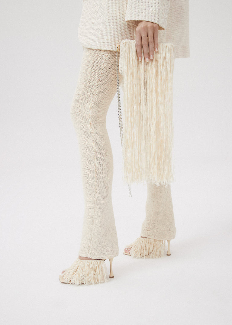 Crochet fringe mule heels in cream | Magda Butrym