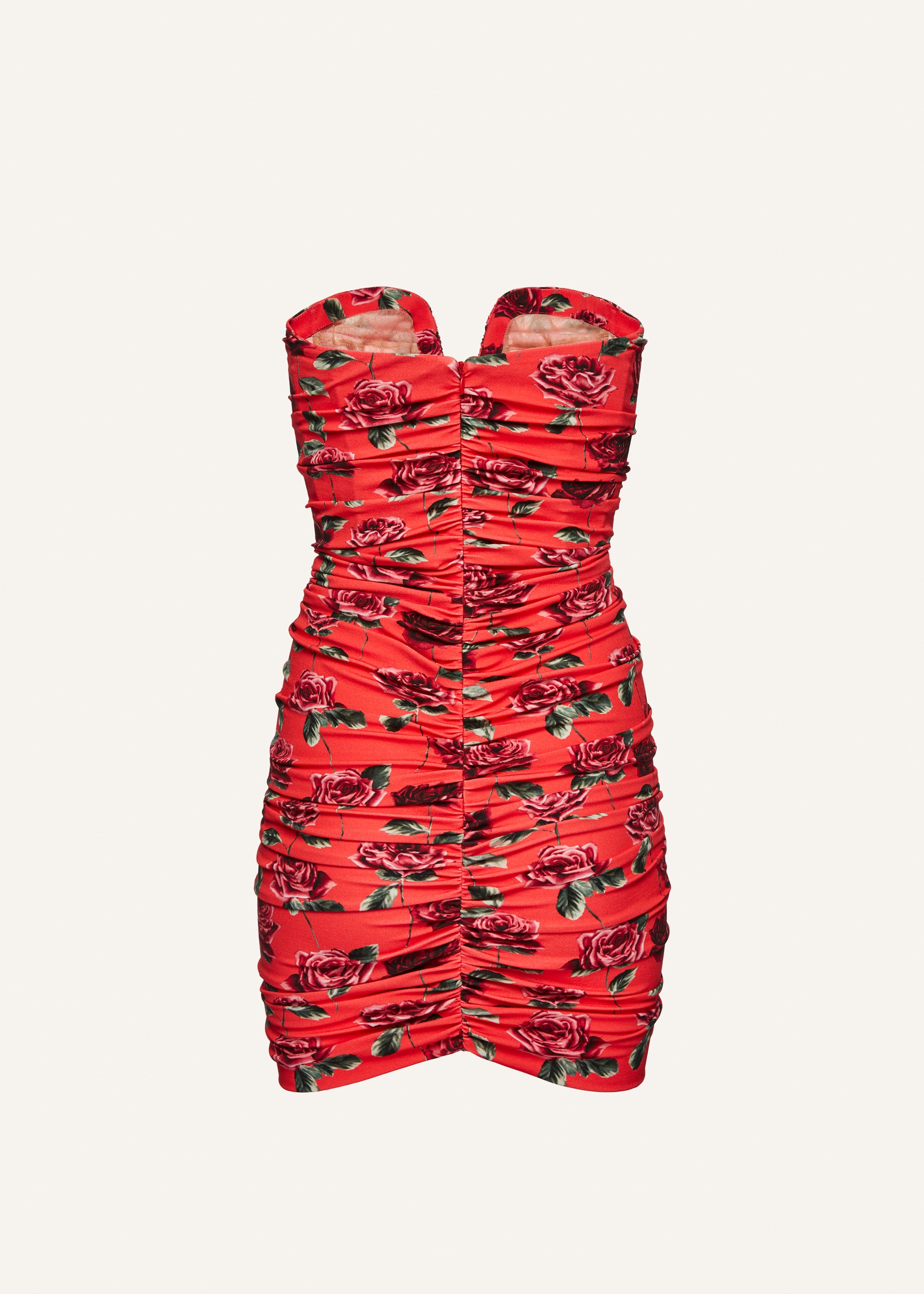 Ruched bustier dress in red print | Magda Butrym