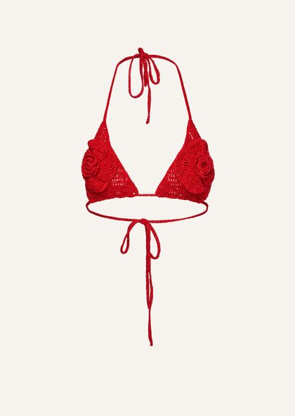 Crochet flower bikini bottom in red | Magda Butrym