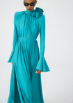 Bell sleeve maxi dress in aquamarine | Magda Butrym