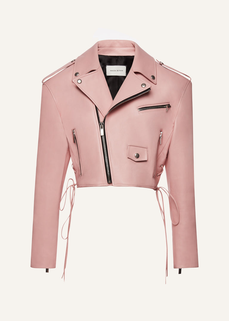 Cropped leather biker jacket in pink | Magda Butrym