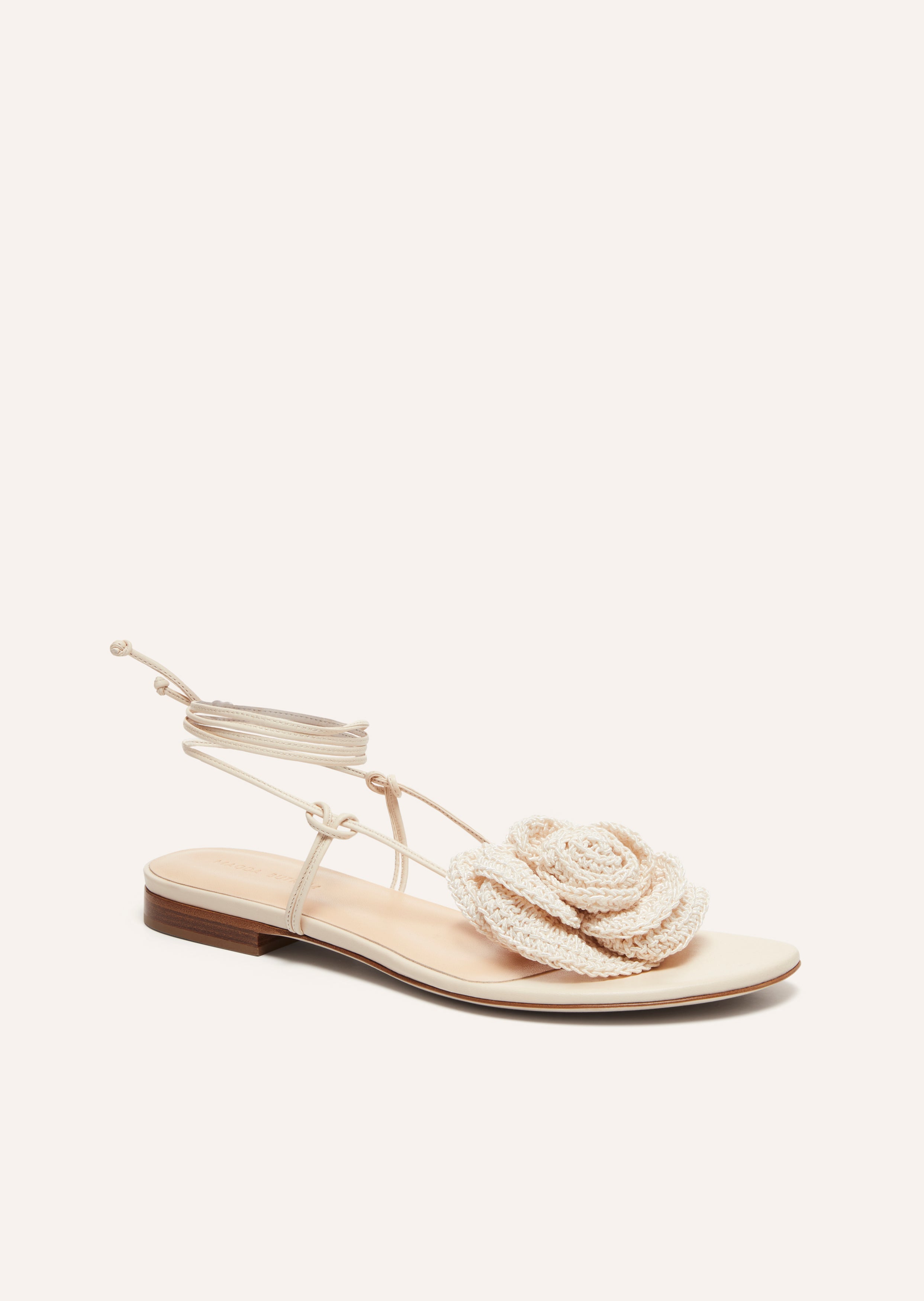 SS23 WRAP AROUND FLAT FLOWER SANDALS CROCHET CREAM