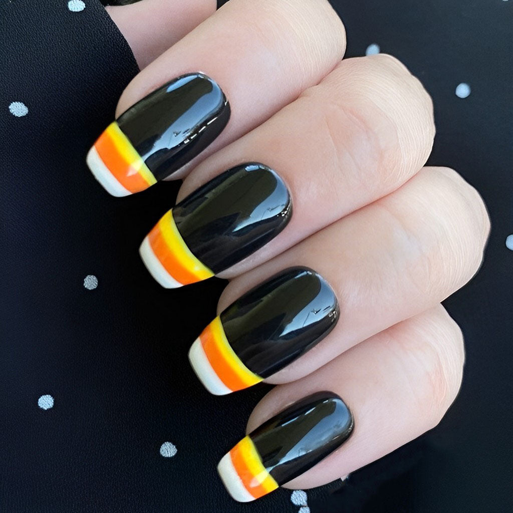 Black Nails with Candy Corn Tips