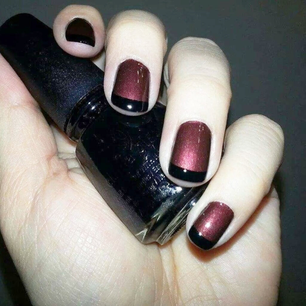 Burgundy & Black French Tip Nails