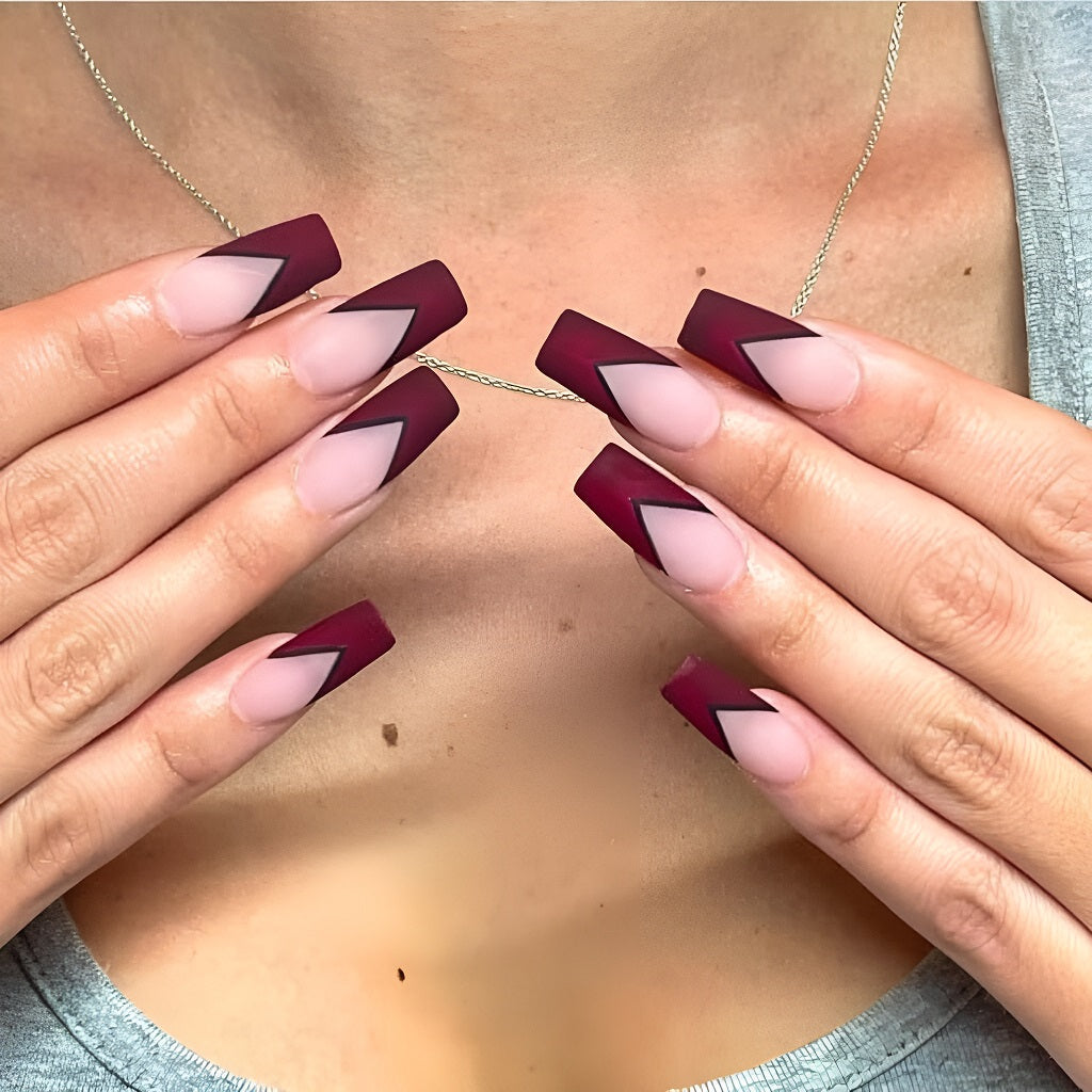 Burgundy & Black French Tip Nails