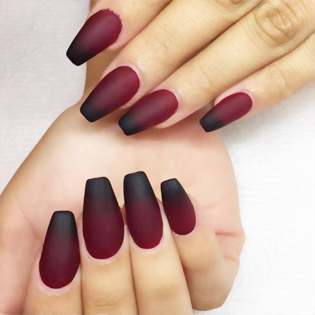 Burgundy & Black French Tip Nails