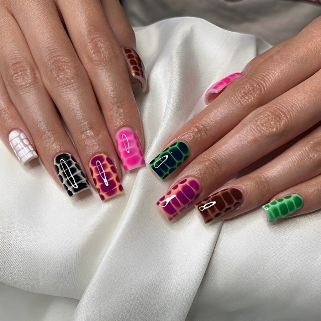 Colorful Square Tips with a Crocodile Print