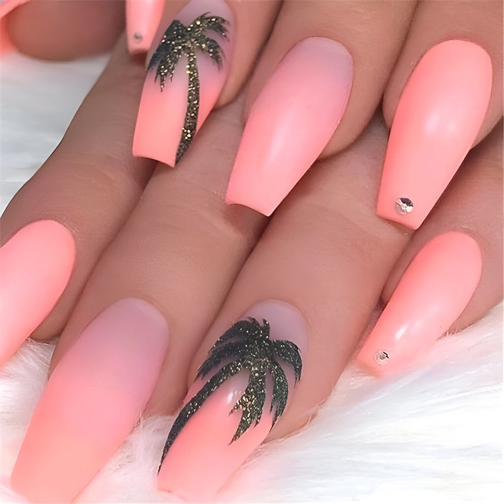 Glitter Palm Tree Nail Art