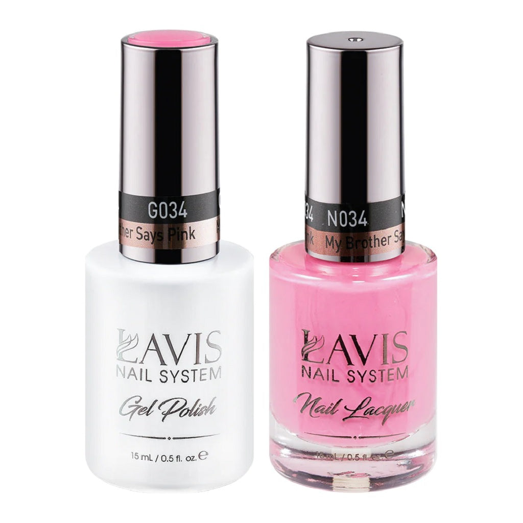 Lavis Gel Nail Polish Duo - 034 Pink, Neon Colors - My Brother Says Pink