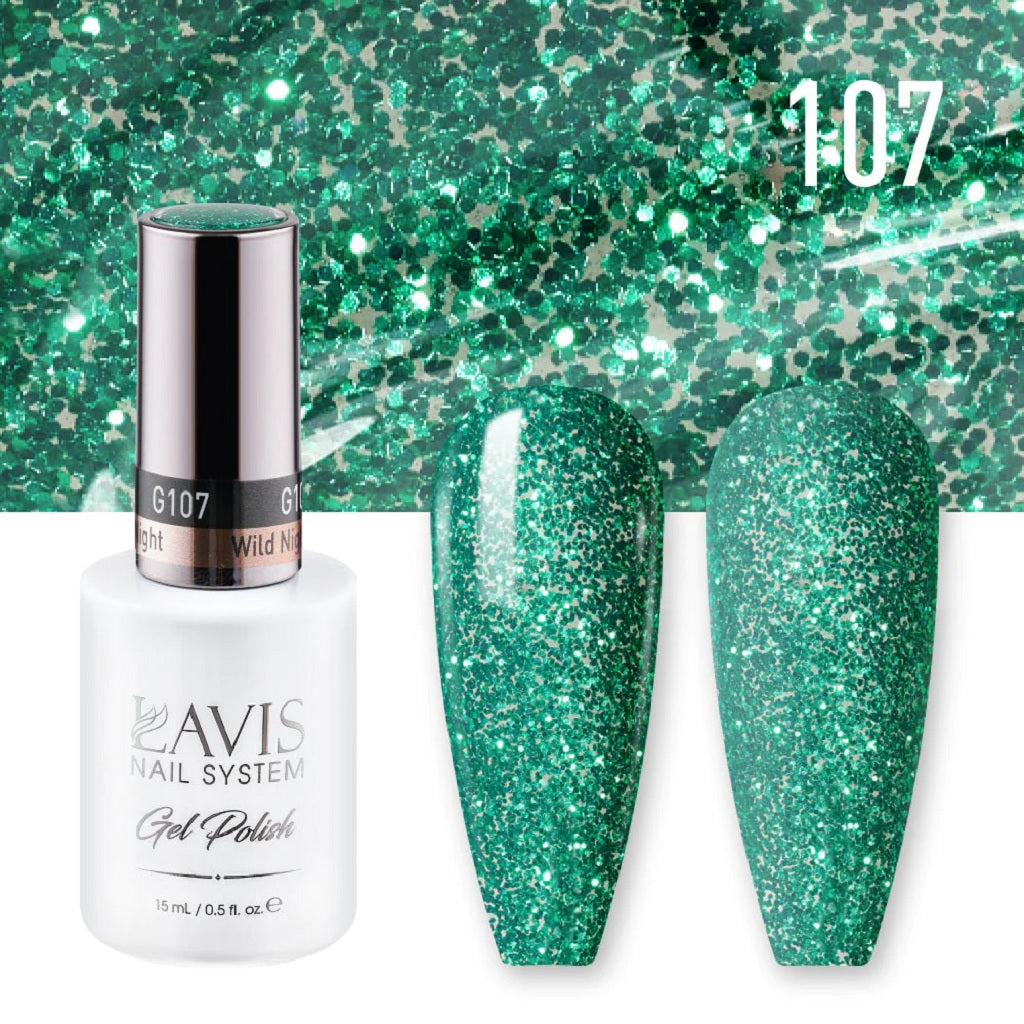 Lavis Gel Polish - 107 Wild Night - Green, Glitter Colors