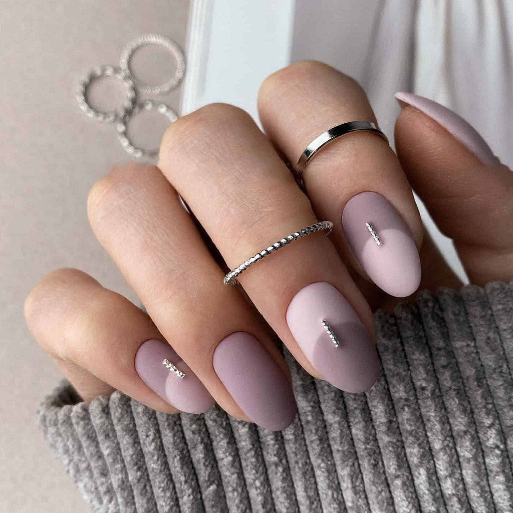 Matte Mauve and Pink Nails with Silver Accents