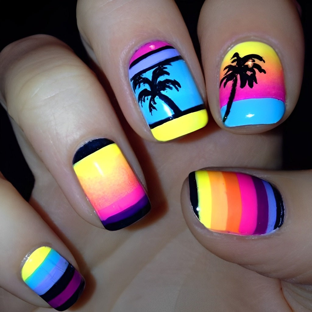 Neon Palm Tree Nails