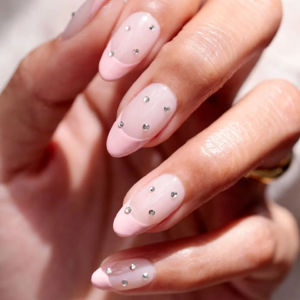 Pink Tips with Tiny Rhinestones