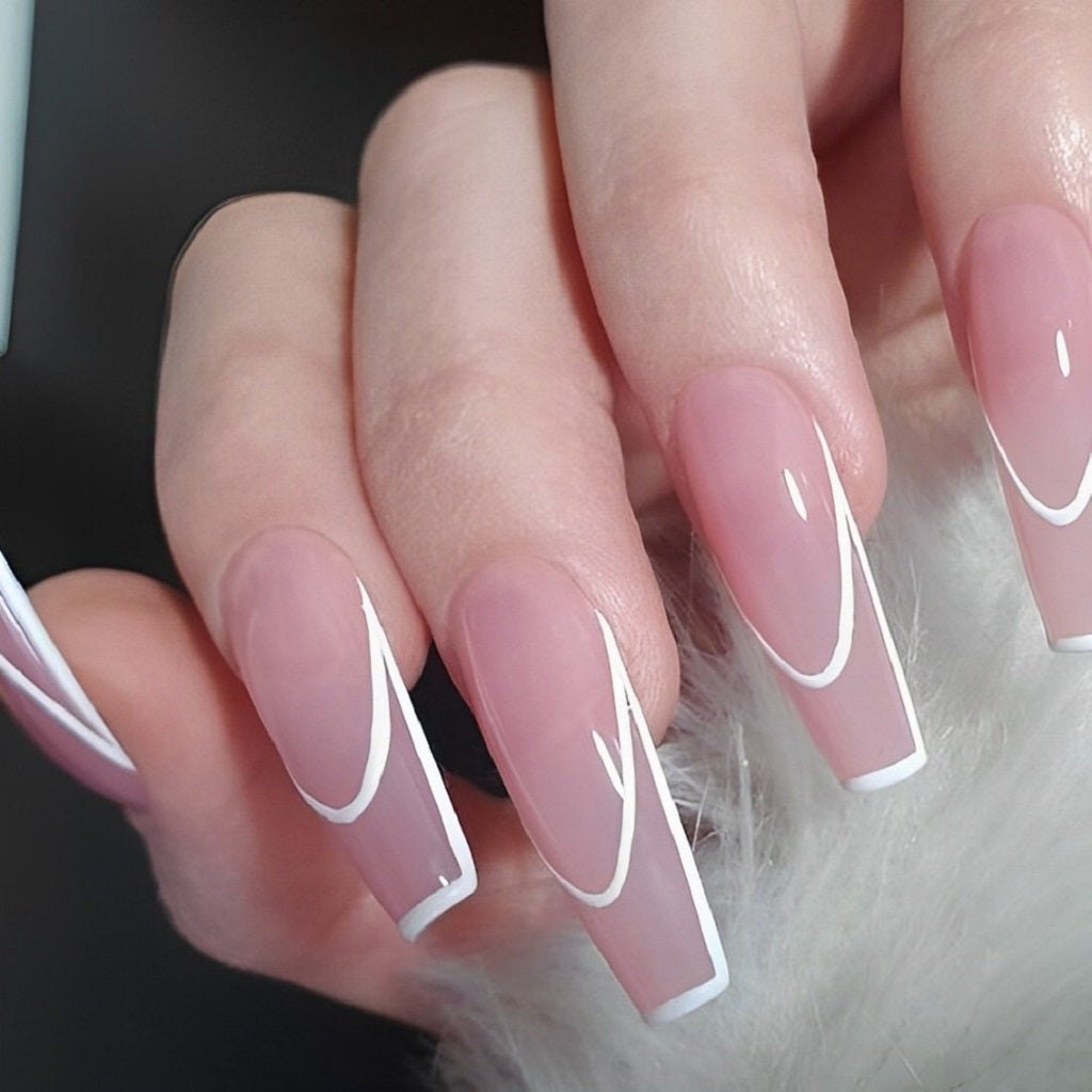 Pink and White Outlined French Tips
