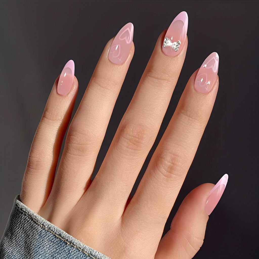Sheer Pink Nails with Bows