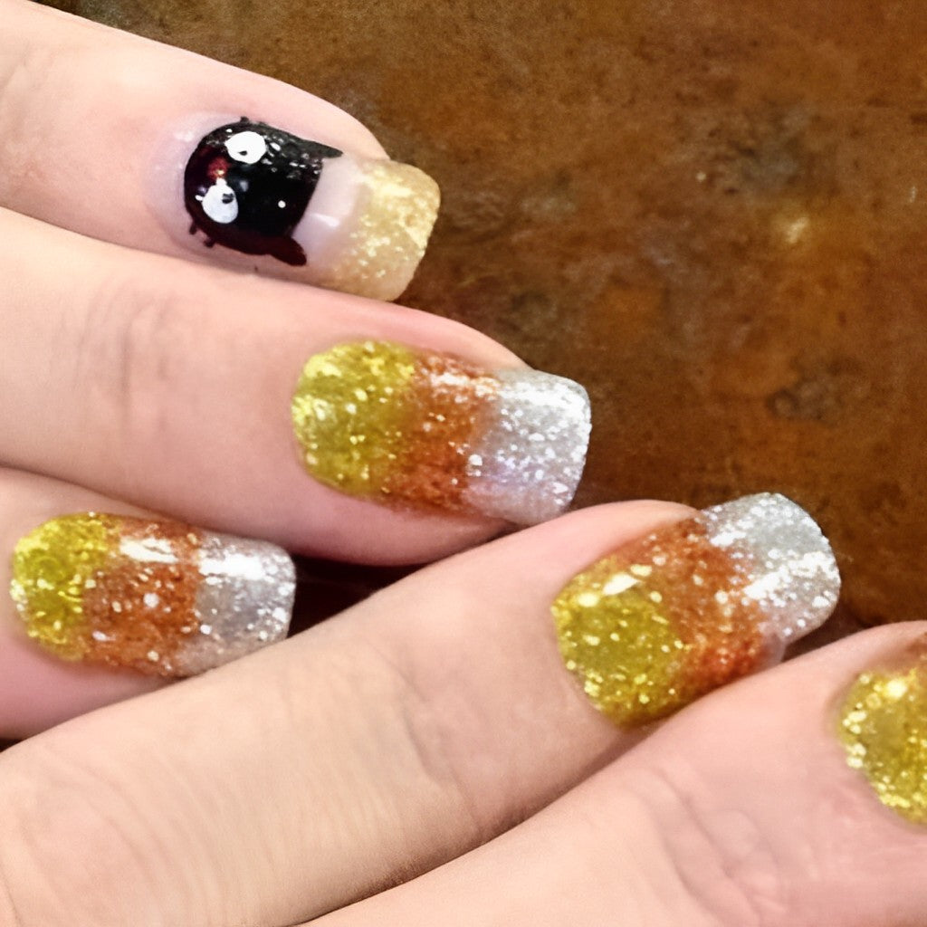 Sparkly Candy Corn Nails