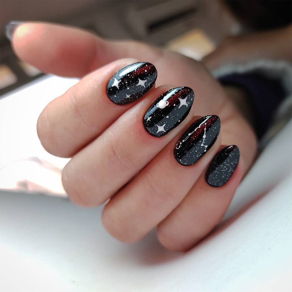 Black Nails With Starry Accents