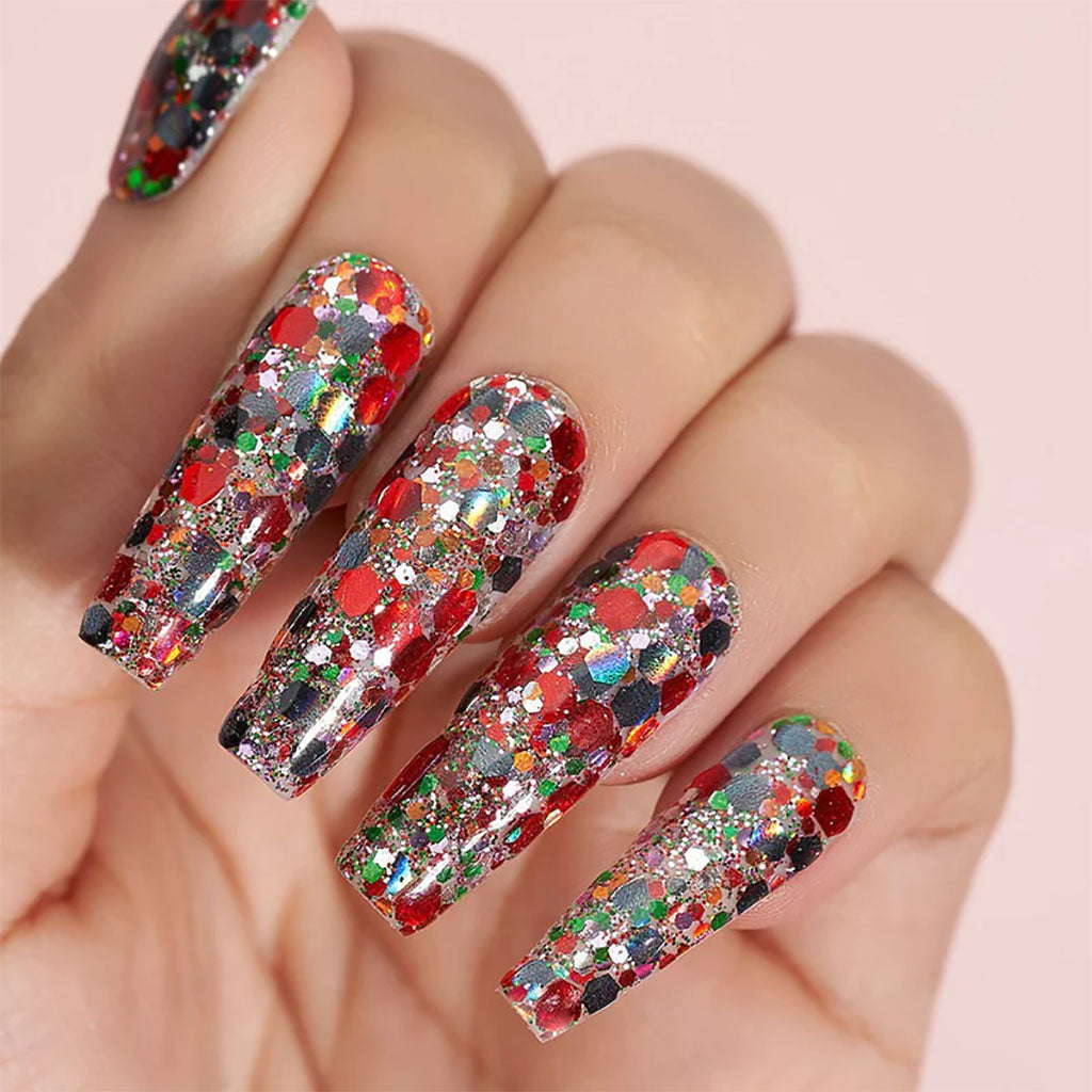Chunky Red Glitter Nails