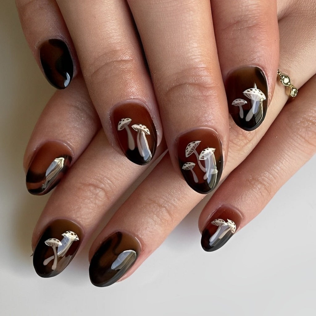 Tortoiseshell Nails with Mushrooms