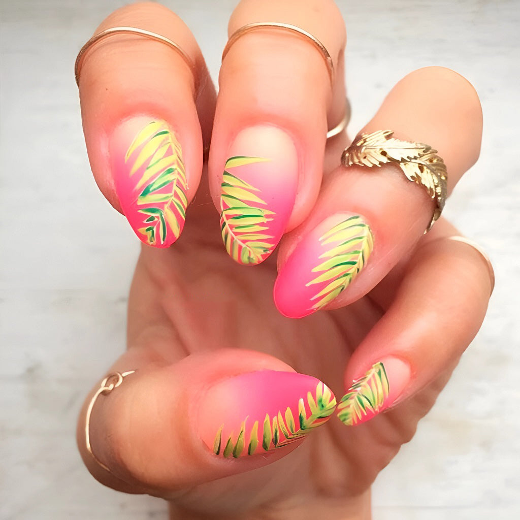 Tropical Nails with Palm Leaves