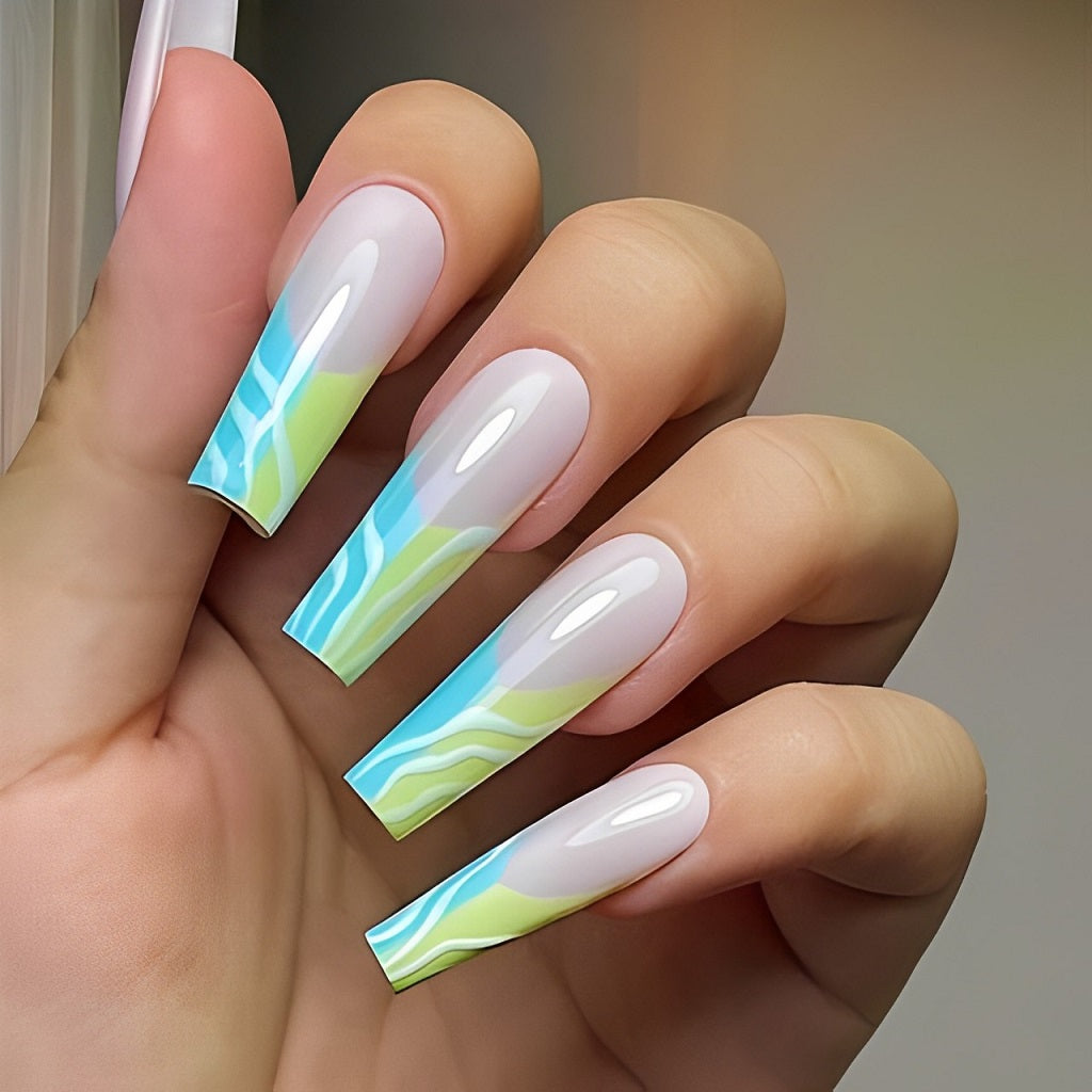 Turquoise and Sea Green Wavy Nails