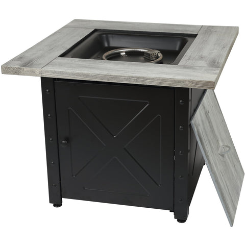 Endless Summer The Mason, 30" Square Gas Outdoor Fire Pit with Printed Wood Lat look Cement Resin Mantel GAD15300ES