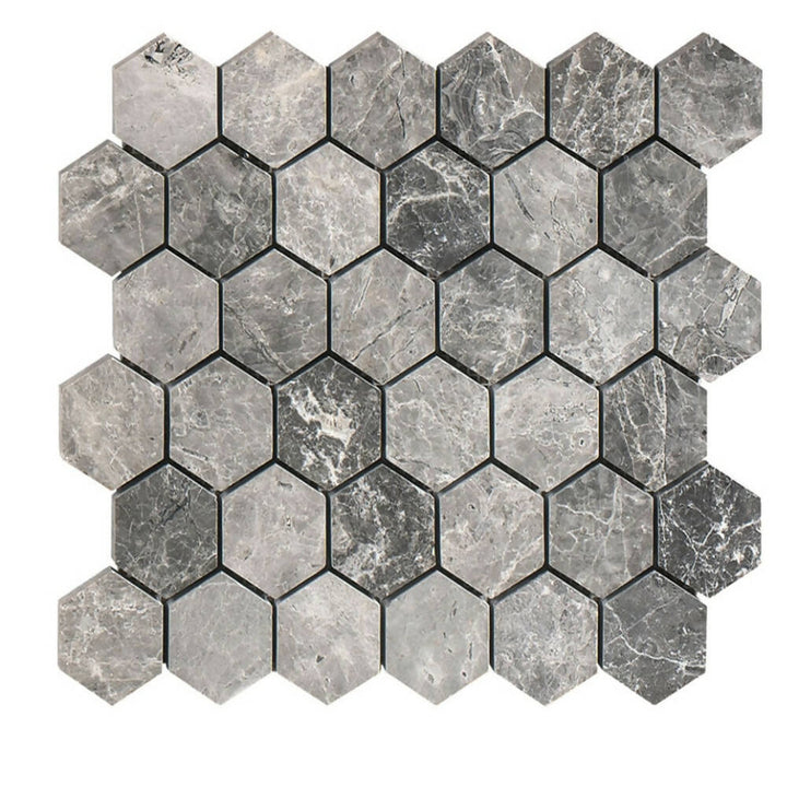 SILVER MOON MARBLE MOSAIC HEXAGON TILES