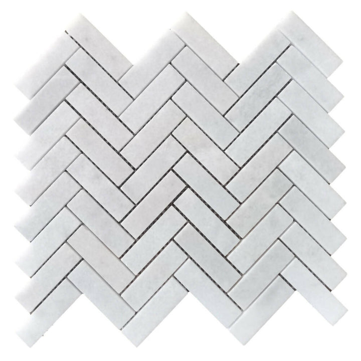 CARRARA WHITE MARBLE MOSAIC HERRINGBONE TILES