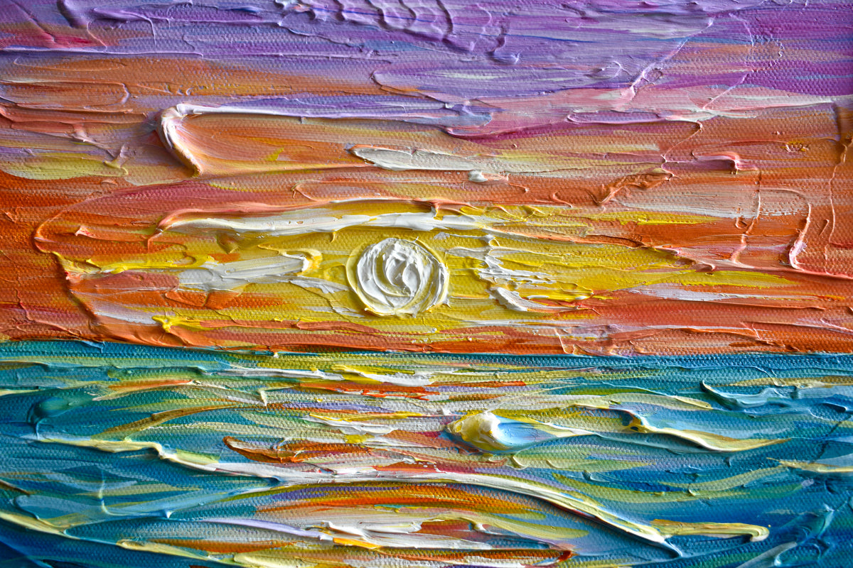 Bright Sunset, Impressionist Ocean Painting, Acrylic, 12