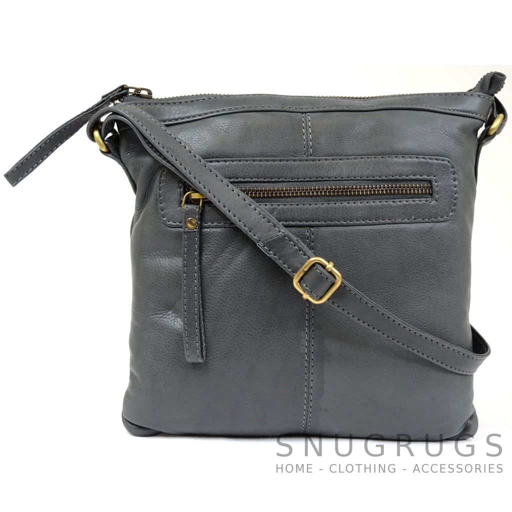 Sally - Soft Leather Shoulder / Cross Body Bag - Grey – SNUGRUGS