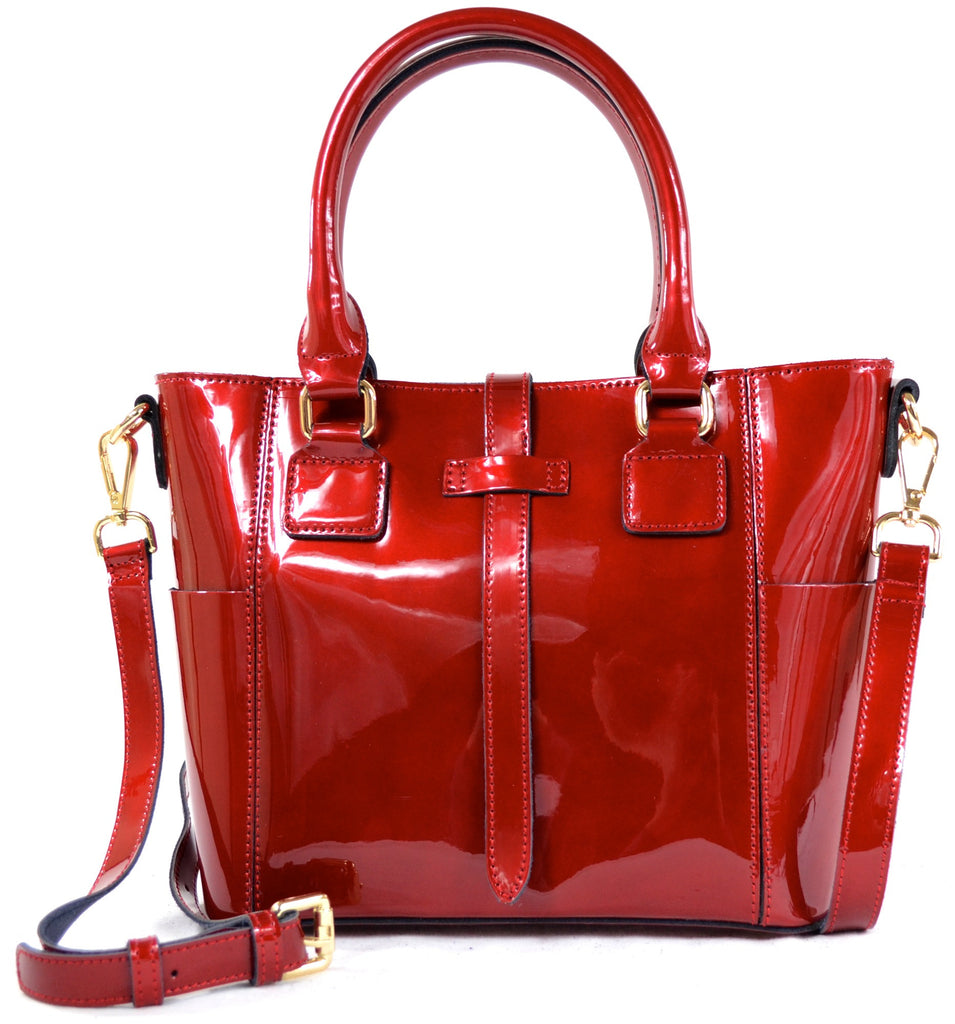 Patent Leather Handbag / Grab Bag / Shoulder Bag with Leather Strap - – SNUGRUGS