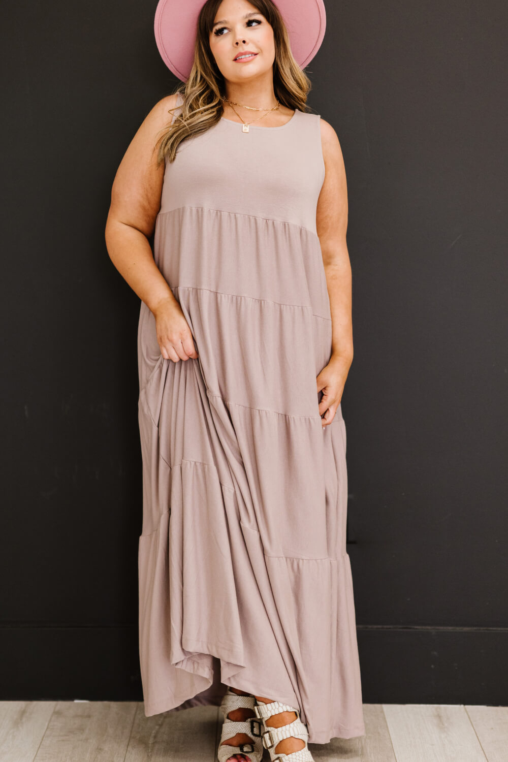 Tiered Maxi Dress in Ash Mocha & Black - Reflection Boutique