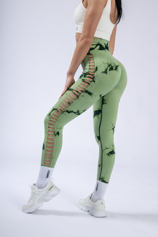 Splash-Mesh Green Fitness Leggings