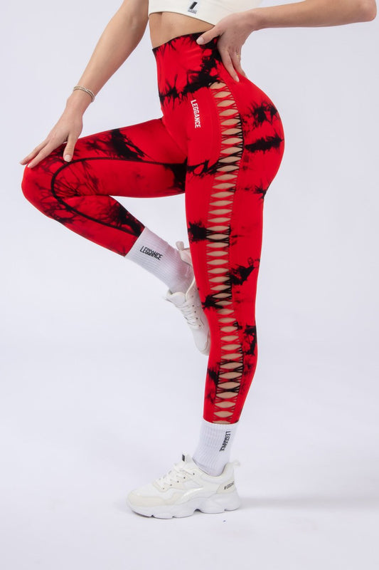 Splash-Mesh Red Fitness Leggings