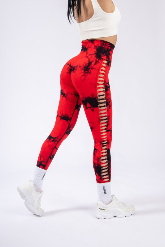 Splash-Mesh Red Fitness Leggings