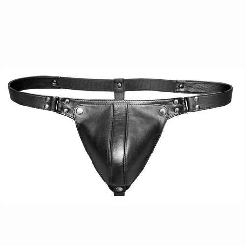 Men's Genuine Leather White & Black Jock Strap With