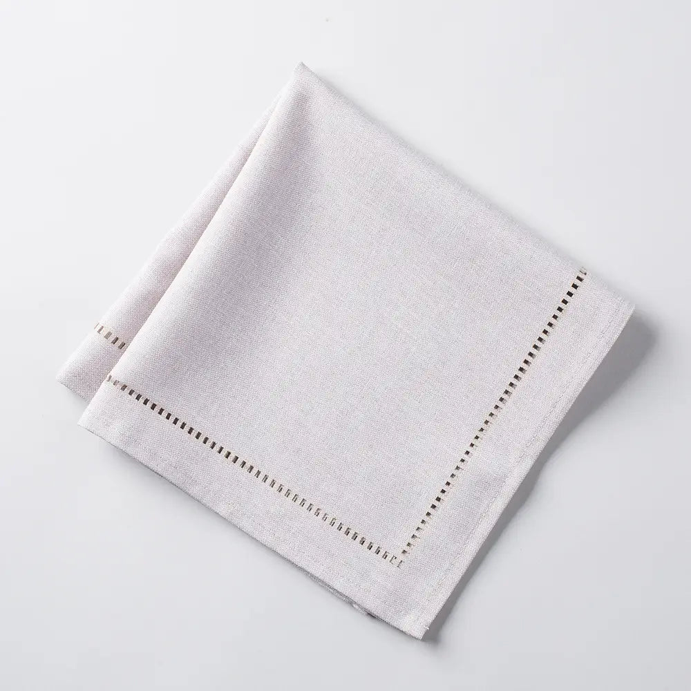White Linen Napkin with Black Contrast Hemstitch