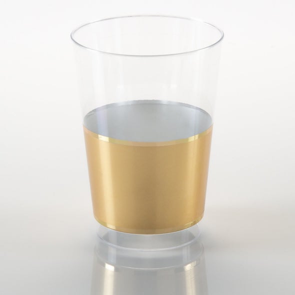 Luxe Plastic Cups - Clear Plastic and Gold - 12 oz