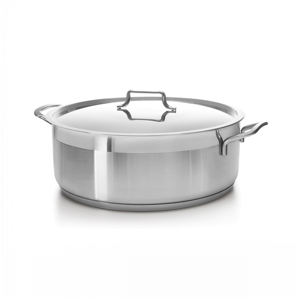 Urban Collection 12.6 Qt. Low Stainless Steel Dutch Oven with Black Handles