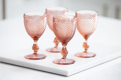 pink water goblets