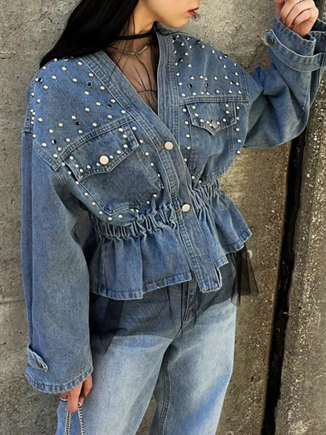 Studded Button Up Denim Jacket