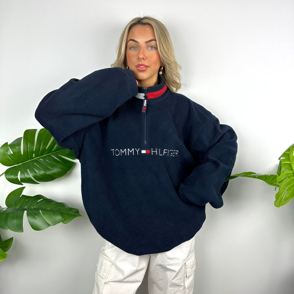 Tommy Hilfiger embroidered logo half zip sweatshirt in navy