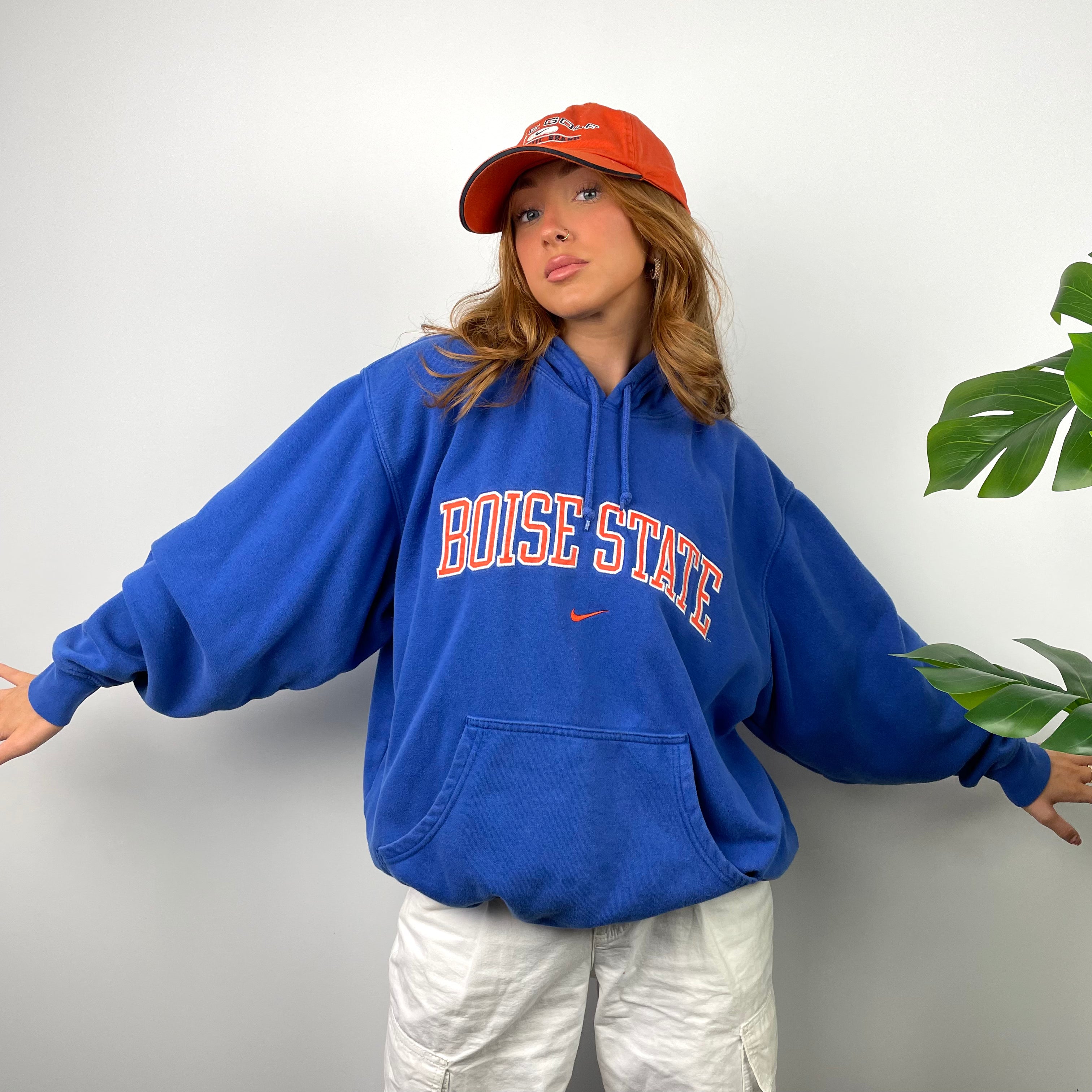 Nike x Boise State RARE Blue Embroidered Spell Out Hoodie (M)