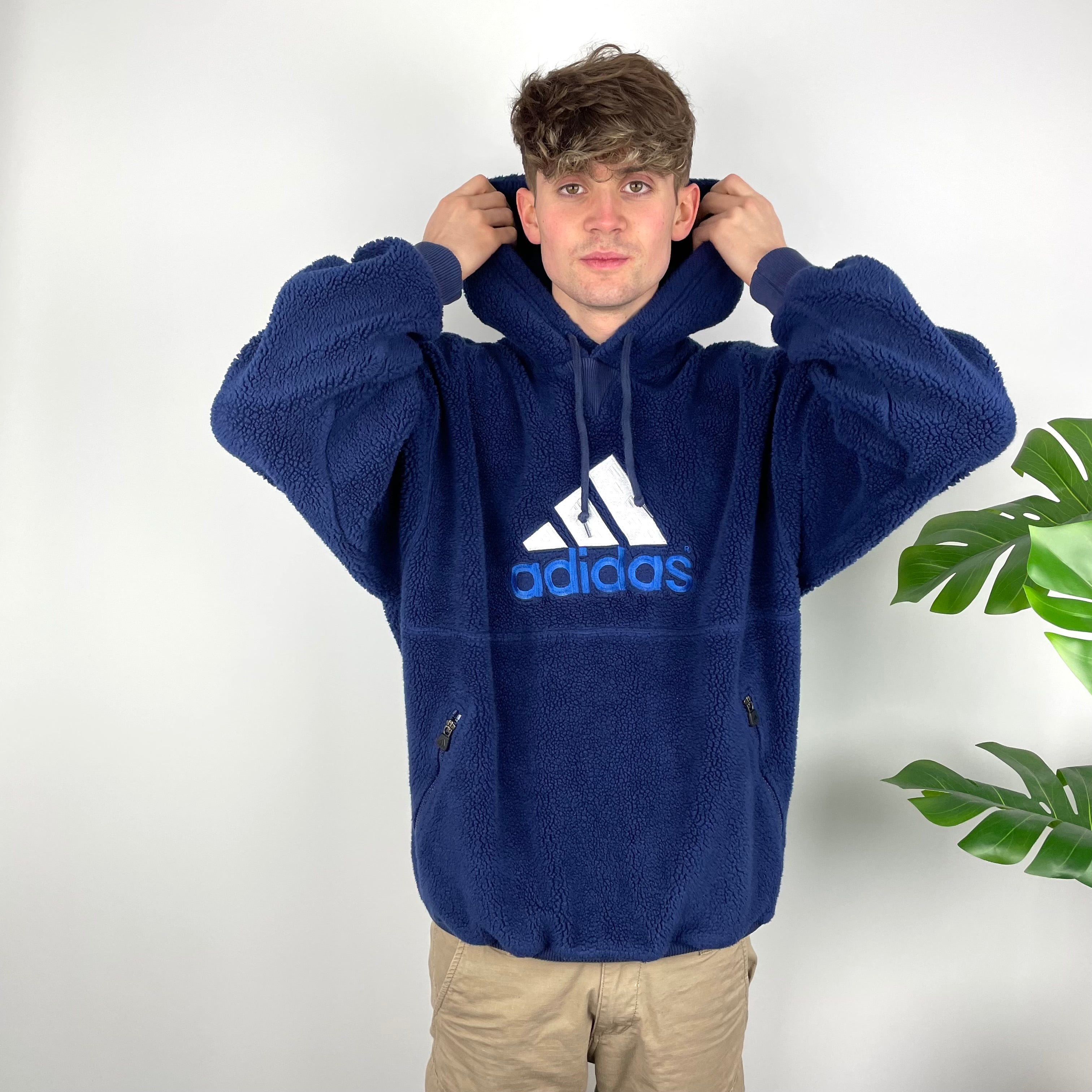 RARE Navy Embroidered Out Teddy Fleece Hoodie – Jamie Online Vintage