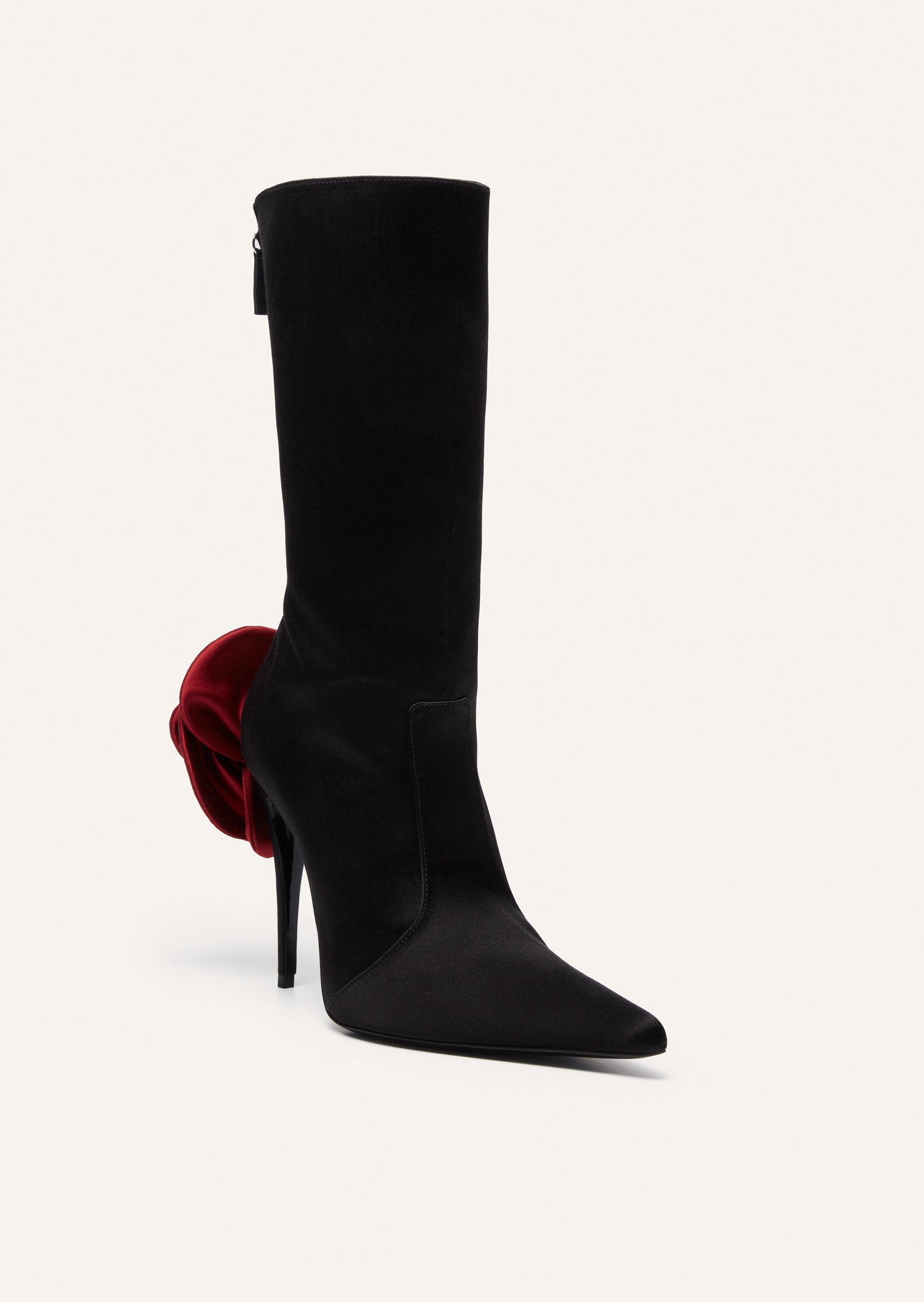 RE24 SHARP POINTED FLOWER BOOTS SATIN RED
